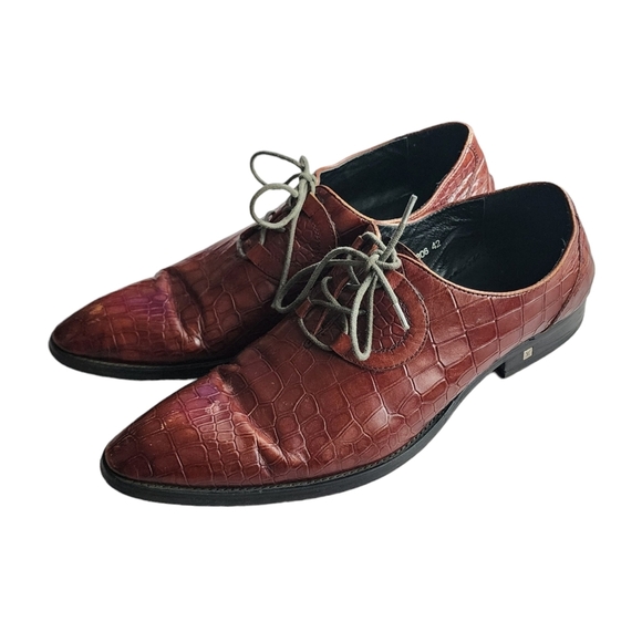 LOUIS VUITTON x VINTAGE croc embossed lace up oxford loafers brown size 42 main image 8